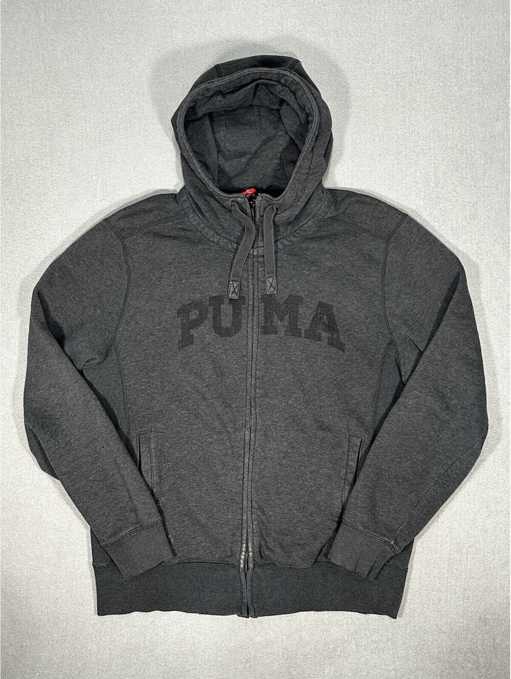 Puma Mens Large Full Zip Hoodie Gray Spell Out Logo Sweatshirt Casual